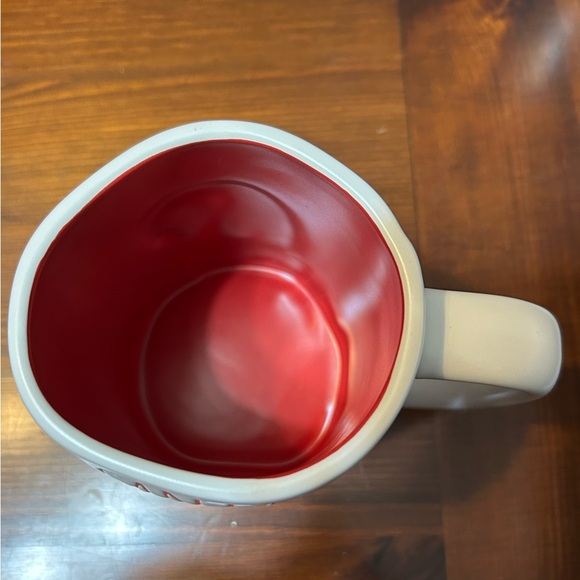 Double sided Rae Dunn Santa’s Little Helper Elf mug. Red interior asymmetrical - Picture 5 of 8